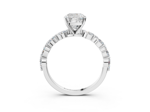 White gold Cushion Solitaire Marquise Side Stone Prong Setting Ring_56