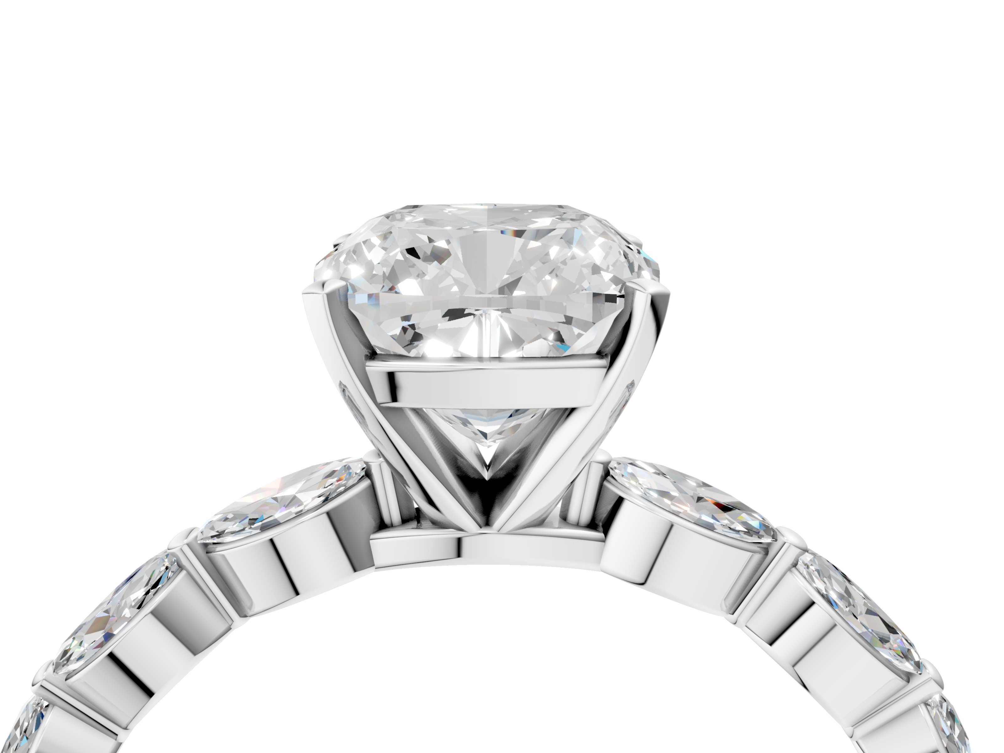 White gold Cushion Solitaire Marquise Side Stone Prong Setting Ring_57