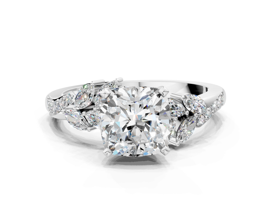 White gold Cushion Solitaire Marquise Twist Band with Six-Prong Setting_112