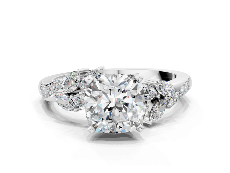 White gold Cushion Solitaire Marquise Twist Band with Six-Prong Setting