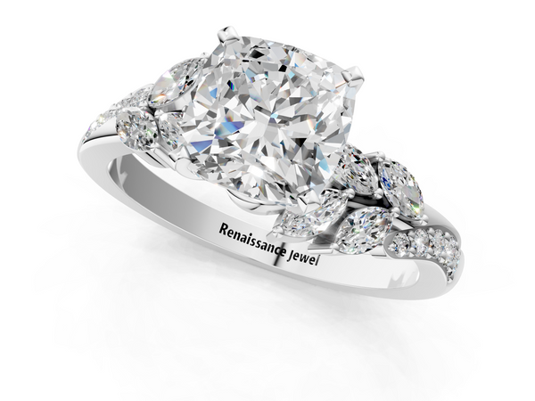 White gold Cushion Solitaire Marquise Twist Band with Six-Prong Setting