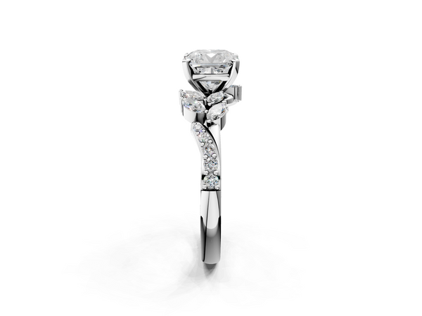 White gold Cushion Solitaire Marquise Twist Band with Six-Prong Setting