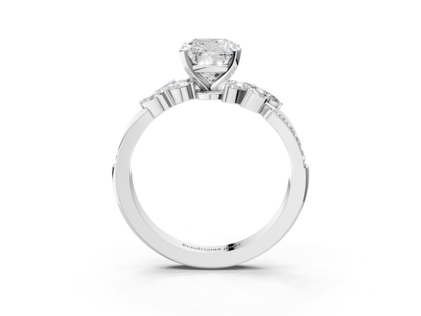White gold Cushion Solitaire Marquise Twist Band with Six-Prong Setting
