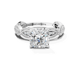 White gold Cushion Solitaire Milgrain Diamond Engagement Ring with Bezel and Marquise Band_105