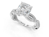 White gold Cushion Solitaire Milgrain Diamond Engagement Ring with Bezel and Marquise Band_106