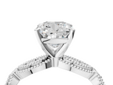 White gold Cushion Solitaire Milgrain Diamond Engagement Ring with Bezel and Marquise Band_110