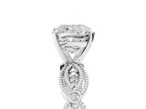 White gold Cushion Solitaire Milgrain Diamond Engagement Ring with Bezel and Marquise Band_111