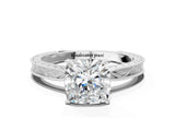 White gold Cushion Solitaire Milgrain Engraved Band with Four-Prong Setting_4