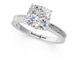 White gold Cushion Solitaire Milgrain Engraved Band with Four-Prong Setting_5