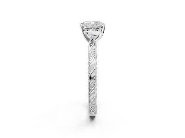 Platinum Cushion Cut Vintage Solitaire Engagement Ring Setting with Milgrain Engraved Band