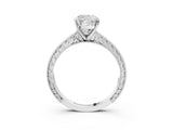 White gold Cushion Solitaire Milgrain Engraved Band with Four-Prong Setting_7