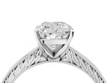 White gold Cushion Solitaire Milgrain Engraved Band with Four-Prong Setting_8