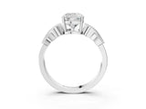 White gold Cushion Solitaire Milgrain Leaf Band with Prong Setting_6