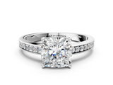 White gold Cushion Solitaire Pavé Band Prong Setting Ring_20