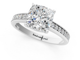 White gold Cushion Solitaire Pavé Band Prong Setting Ring_21
