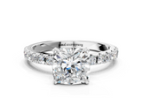 18K White Gold 2.01 Carat D VVS2 Cushion Diamond Solitaire Pavé Band with Four-Prong Setting