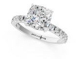 18K White Gold 2.01 Carat D VVS2 Cushion Diamond Solitaire Pavé Band with Four-Prong Setting