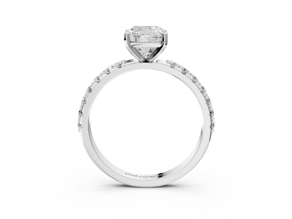 18K White Gold 2.01 Carat D VVS2 Cushion Diamond Solitaire Pavé Band with Four-Prong Setting