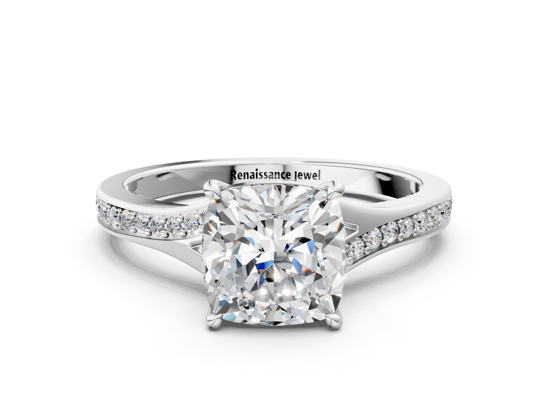 White gold Cushion Solitaire Pavé Band with Four-Prong Setting_48