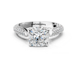 White gold Cushion Solitaire Pavé Diamond Engagement Ring with Four-Prong Setting_202