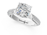 White gold Cushion Solitaire Pavé Diamond Engagement Ring with Four-Prong Setting_203