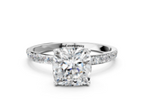 White gold Cushion Solitaire Pavé Diamond Engagement Ring with Four-Prong Setting_45