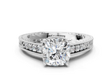 White gold Cushion Solitaire Pavé Diamond Milgrain Engagement Ring with Four-Prong Setting_21