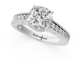White gold Cushion Solitaire Pavé Diamond Milgrain Engagement Ring with Four-Prong Setting_22