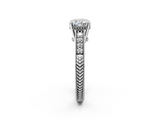 White gold Cushion Solitaire Pavé Diamond Milgrain Engagement Ring with Four-Prong Setting_23