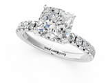 White gold Cushion Solitaire Pave Diamond Engagement Ring with Four-Prong Setting_372