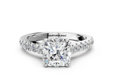 White gold Cushion Solitaire Pave Diamond Engagement Ring with Prong Setting_55
