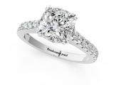 White gold Cushion Solitaire Pave Diamond Engagement Ring with Prong Setting_56