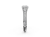 10K White Gold 1.06 Carat E VS1 Cushion Diamond Split Shank Engagement Ring with Pavé Band