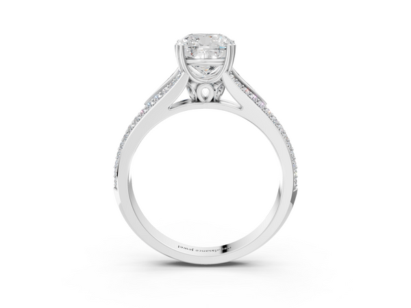 10K White Gold 1.04 Carat D VS1 Cushion Diamond Split Shank Engagement Ring with Pavé Band