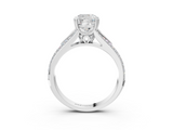 10K White Gold 1.06 Carat E VS1 Cushion Diamond Split Shank Engagement Ring with Pavé Band