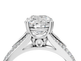 10K White Gold 1.06 Carat E VS1 Cushion Diamond Split Shank Engagement Ring with Pavé Band