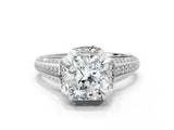 White gold Cushion Solitaire Pave Split Shank Ring with Four-Prong Setting_107