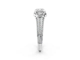 White gold Cushion Solitaire Pave Split Shank Ring with Four-Prong Setting_107