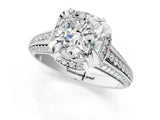 White gold Cushion Solitaire Pave Split Shank Ring with Four-Prong Setting_108