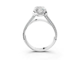 White gold Cushion Solitaire Pave Split Shank Ring with Four-Prong Setting_108