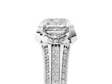 White gold Cushion Solitaire Pave Split Shank Ring with Four-Prong Setting_112