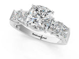 White gold Cushion Solitaire Princess Side Stone Engraved Band Prong Setting Ring_4