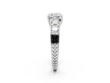 White gold Cushion Solitaire Princess Side Stone Engraved Band Prong Setting Ring_5