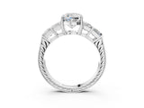 White gold Cushion Solitaire Princess Side Stone Engraved Band Prong Setting Ring_6