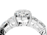 White gold Cushion Solitaire Princess Side Stone Engraved Band Prong Setting Ring_7