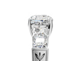 White gold Cushion Solitaire Princess Side Stone Engraved Band Prong Setting Ring_8