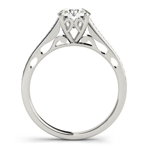 White gold Cushion Solitaire Prong Set Diamond Engagement Ring with Pave Band