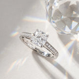 White gold Cushion Solitaire Prong Set Diamond Engagement Ring with Pave Band_9