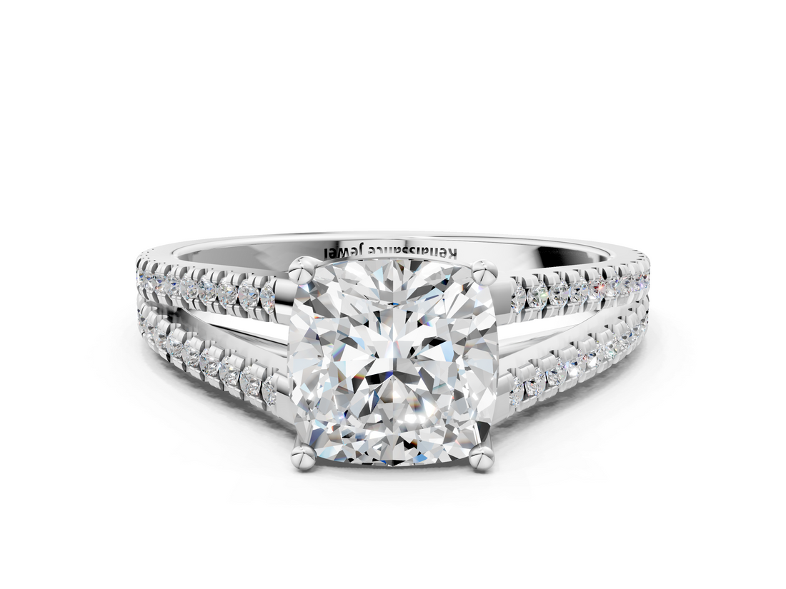 White gold Cushion Solitaire Split Shank Pavé Diamond Engagement Ring_314
