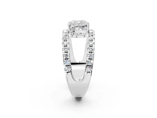 White gold Cushion Solitaire Split Shank Pave Diamond Ring